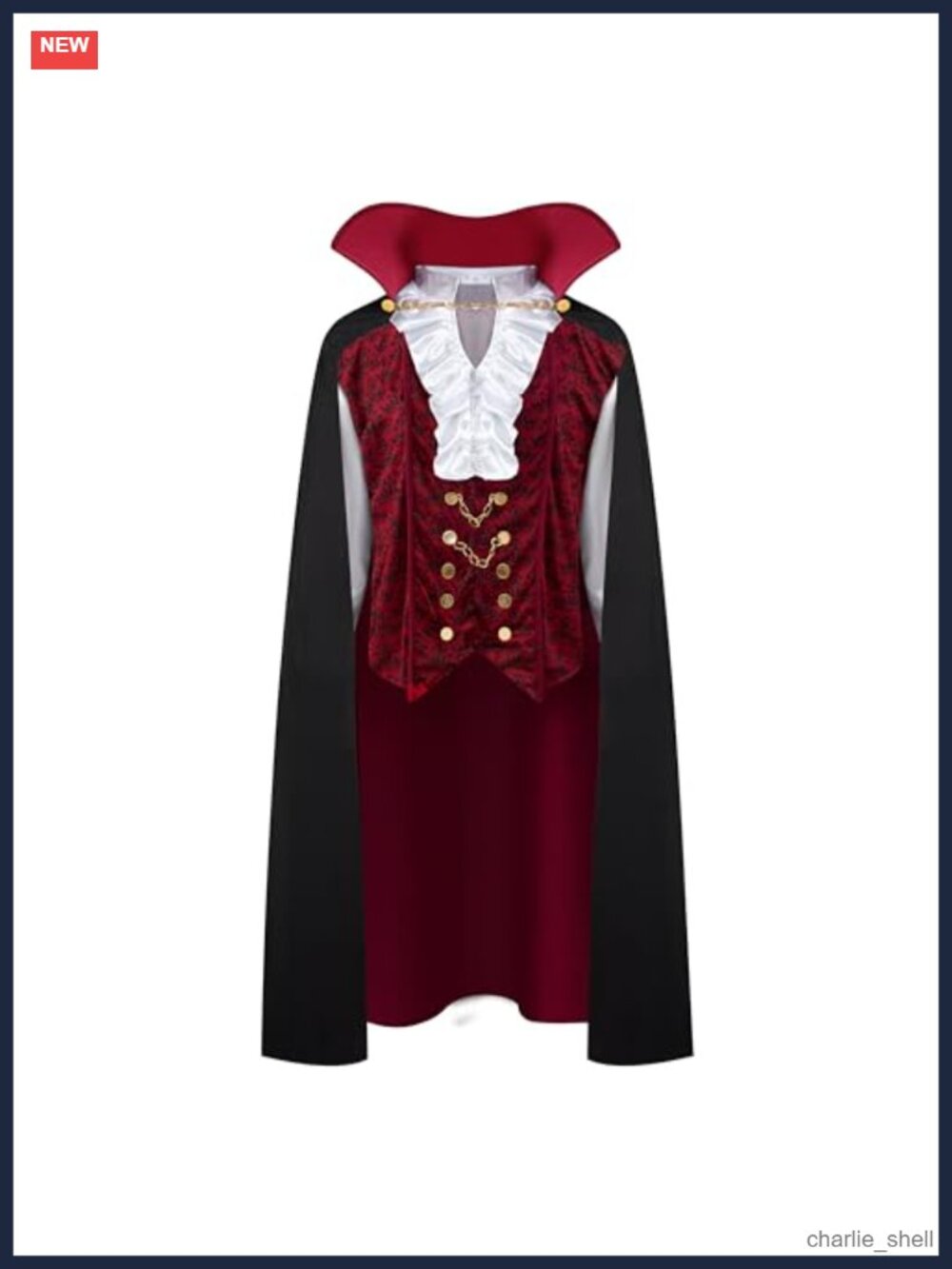 Men's Vampire Costume Set with Cape, Collar, Cane, Medieval Gothic Halloween